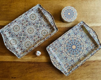 TWIN PACK of TRAYS with Gift Box | Turkish / Moroccan / Mediterranean  Patterns / Decorative , Serving  Trays / Plates  | Gifts | Homeware