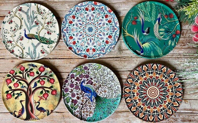 Coasters Set of 6 Drink Coasters Bird Pattern Art Coasters Tea Coffee Table Mats Gifts for Her Home Gift Housewarming Gift Christmas Edition