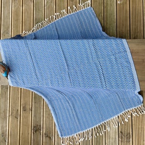 100% Turkish Cotton Woven Throws, Scarves, Scarf, Shawl, Hamman Towel, Natural Materials ブルー