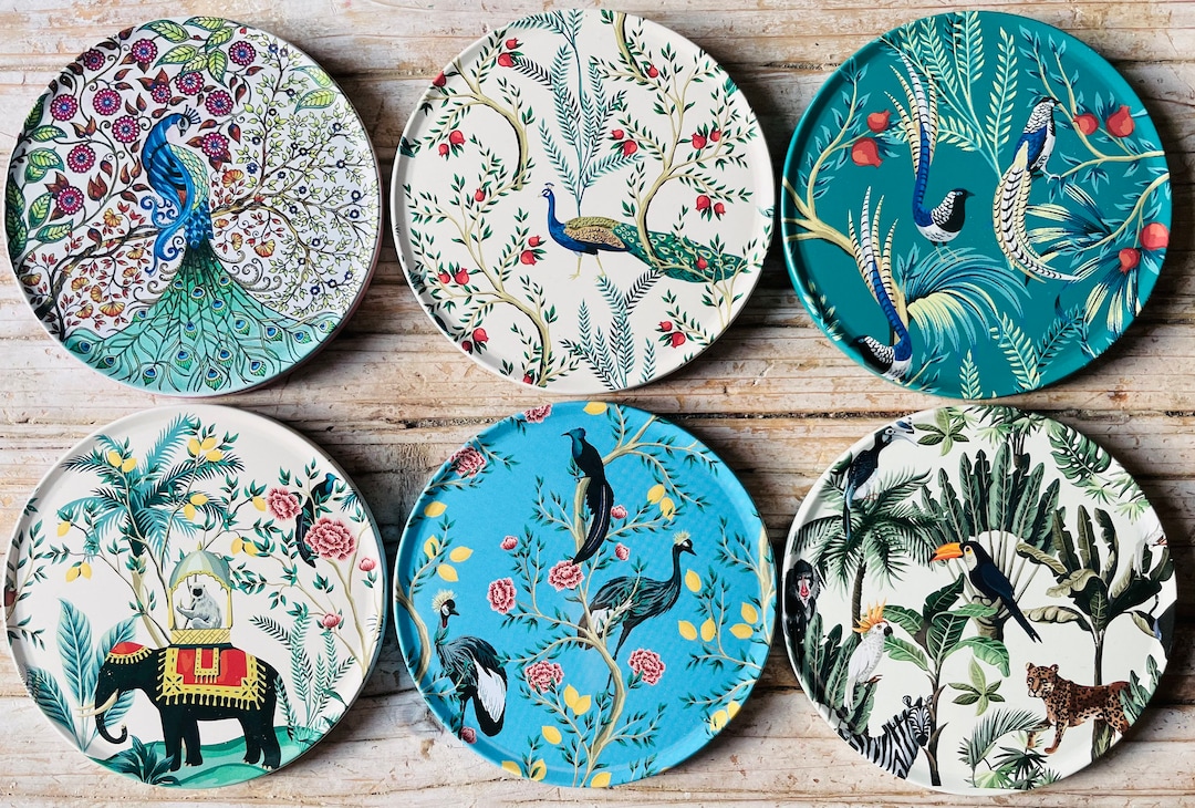 peacock glass coasters