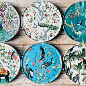 Coasters | Set of 6 Drink Coasters | Bird Pattern | Art Coasters | Tea Coffee Table Mats | Gifts for Her | Christmas Gift |Housewarming Gift