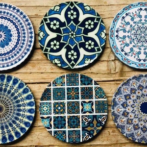 Coasters Set of 6 Drink Coaster Set Persian Mediterranean / Turkish Pattern Coasters Housewarming Gifts Gift for Her New Home Gift Ephesus