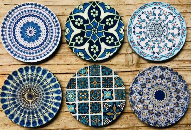 Coasters Set of 6 Drink Coaster Set Persian Mediterranean Pattern Ramadan Eid Housewarming Gifts Gift for Her New Home Gift Ephesus