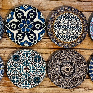 Coasters Set | Set of 8 Drink Coasters |Mediterranean Persian Pattern Coasters | Christmas Gifts| Housewarming Gift | Gifts for Her | Unique