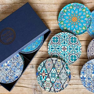 Coaster | Set of 6 Drink Coasters | Mediterranean Pattern Coasters | Art Coaster Set | Christmas Gifts | Housewarming Gift | Gifts for Her image 13