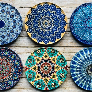 Coasters Set of 6 Drink Coaster /Mediterranean Persian Turkish Coasters Set / Housewarming Gift / Gifts for Her / Home Decor / Best Gift image 3
