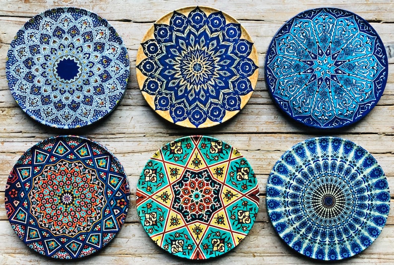 Coasters Set of 6 Drink Coaster /Mediterranean Persian Turkish Coasters Set / Housewarming Gift / Gifts for Her / Home Decor / Best Gift Mediterranean