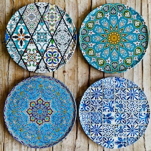 Coaster | Set of 6 Drink Coasters | Mediterranean Pattern Coasters | Art Coaster Set | Christmas Gifts | Housewarming Gift | Gifts for Her Set of 4 (Istanbul)