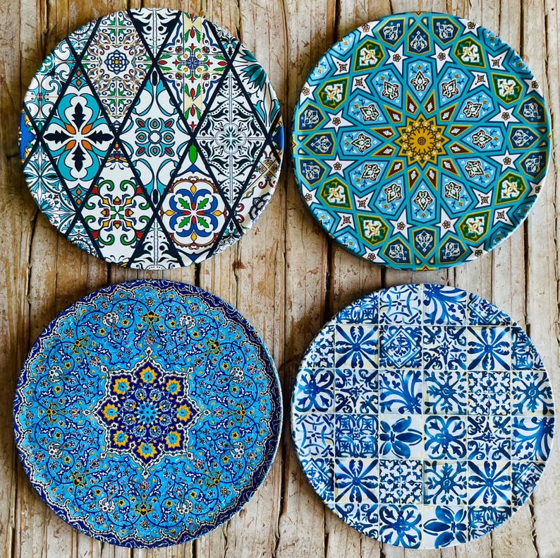 Coaster | Set of 6 Drink Coasters | Mediterranean Pattern Coasters | Art Coaster Set | Christmas Gifts | Housewarming Gift | Gifts for Her Set of 4 (Istanbul)