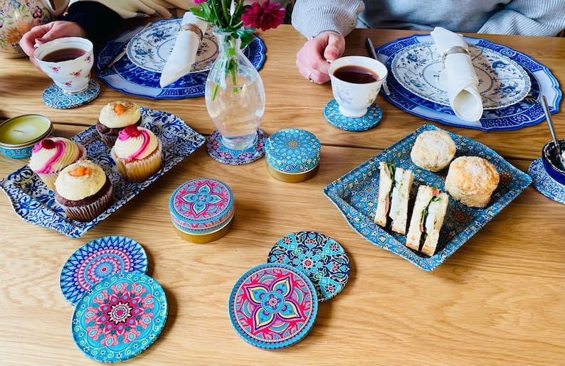 Coaster | Set of 6 Drink Coasters | Mediterranean Pattern Coasters | Art Coaster Set | Christmas Gifts | Housewarming Gift | Gifts for Her image 18
