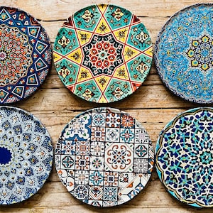 コースター | ドリンクコースター 6 枚セット | トルコ ペルシャ 地中海アート パターン コースター | テーブルマット | 新築祝いギフト | 新居祝いギフト