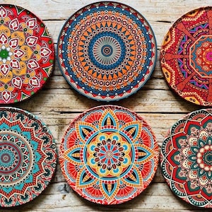 Coasters | Set of 6 Drink Coasters | Turkish Persian Art Coasters | Unique Holiday Gift | Christmas Gifts |Housewarming Gift | New Home Gift
