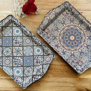 TWIN PACK of TRAYS with Gift Box | Turkish / Moroccan / Mediterranean  Patterns / Decorative , Serving  Trays / Plates  | Gifts | Homeware