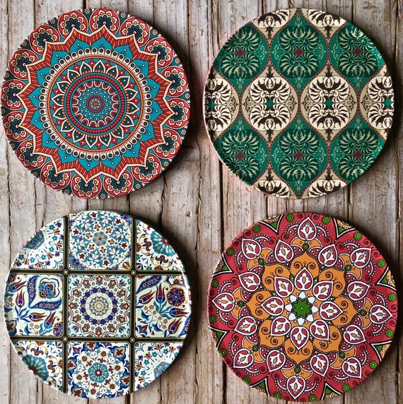 Drink Coasters Set Of 6 Turkish Moroccan Design Round Coaster Tea Coffee  Cup Mat