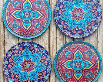 Coasters | Set of 4 Coasters Set | Turkish Persian Mediterranean Pattern Coaster | Tea Coffee Cup Mats | Gifts For Her | Housewarming Gift