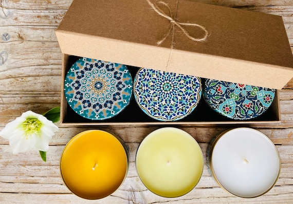 3er Set DUFTKERZENSET | Geschenk Set | Natur | Handarbeit | Vegane Kerzen in dekorativer Box | Meditation | Einweihungsfeier | Weihnachtsgeschenke