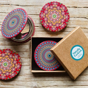 Woman&#39;s / Ladies Compact Cosmetic Makeup , Pocket , Hand Mirror including magnification with Box - Gift for her - Wedding Gift , Bridesmaids