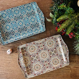 PAQUETE DOBLE DE BANDEJAS con caja de regalo / Diseños turcos, marroquíes y mediterráneos / Decorativos / Bandejas para servir / Platos / Regalo de inauguración