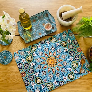 Placemats / Mediterranean Persian Pattern Placemats Set of 2, 4, 6 Table Mats Placemats & Tray Set Housewarming Christmas Gifts Sky Blue