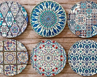 Set van 6 onderzetters | Onderzetters | Turks Perzisch Mediterraan patroon Onderzetters | Thee Koffiekopje | Inwijdingsfeest cadeau | Kerstcadeaus