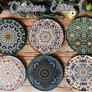 Coasters | Set of 6 Coasters | Christmas Gifts Edition | Turkish Mediterranean Moroccan Persian | Art Drink Coasters Set | Housewarming Gift