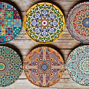 Coasters / Set of 6 Drink Coasters | Turkish Mediterranean Persian Design Coaster Set | Mats | Gifts For Her | Housewarming | Birthday Gift