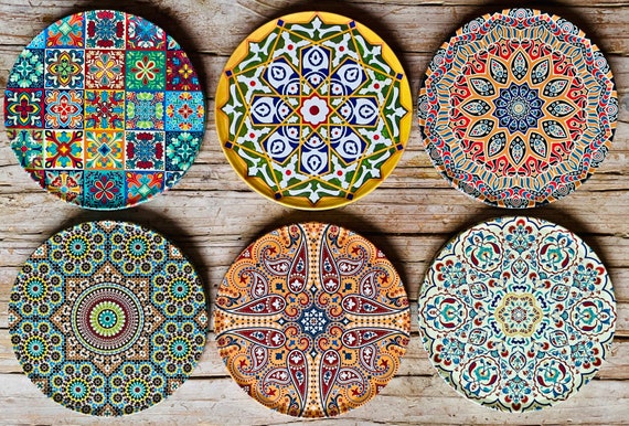 Coasters / Set of 6 Drink Coasters Turkish Mediterranean Persian