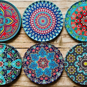 Coasters Set of 6 Drink Coaster Set Persian Mediterranean / Turkish Pattern Coasters Housewarming Gifts Gift for Her New Home Gift Bodrum