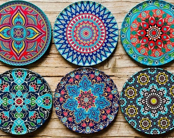 Coasters | Set of 6 Drink Coaster Set | Persian Mediterranean Art Coasters | Best Gift | Housewarming Gift | Gift for Her | Mothers Gift