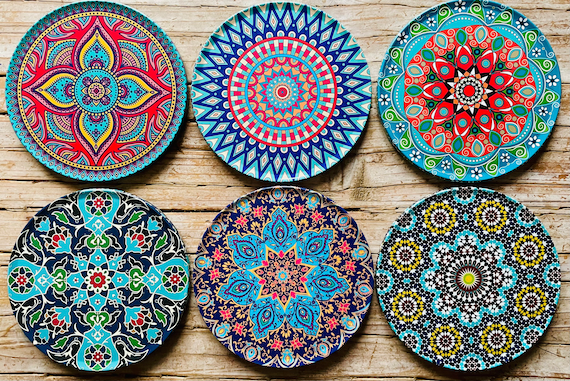 Coasters Set of 6 Drink Coaster Set Persian Mediterranean Pattern