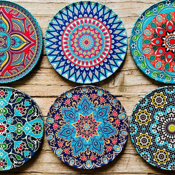 Onderzetters | Set van 6 onderzetters voor onderzetters | Perzische mediterrane/Turkse patroononderzetters | Inwijdingsfeestgeschenken | Cadeau voor haar | Nieuw huis cadeau