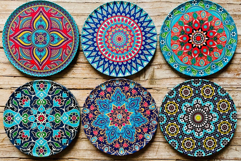 Coasters Set of 6 Drink Coaster Set Persian Mediterranean / Turkish Pattern Coasters Housewarming Gifts Gift for Her New Home Gift Bodrum