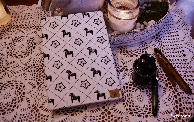 Dala Black and White A5 Book Fabric Bound Swedish Fabrics Diary Poetry