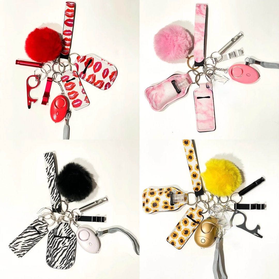 Personalized KEYCHAIN Set for Women, Keychain With Alarm, Wristlet Keychain, Keychain Bundle