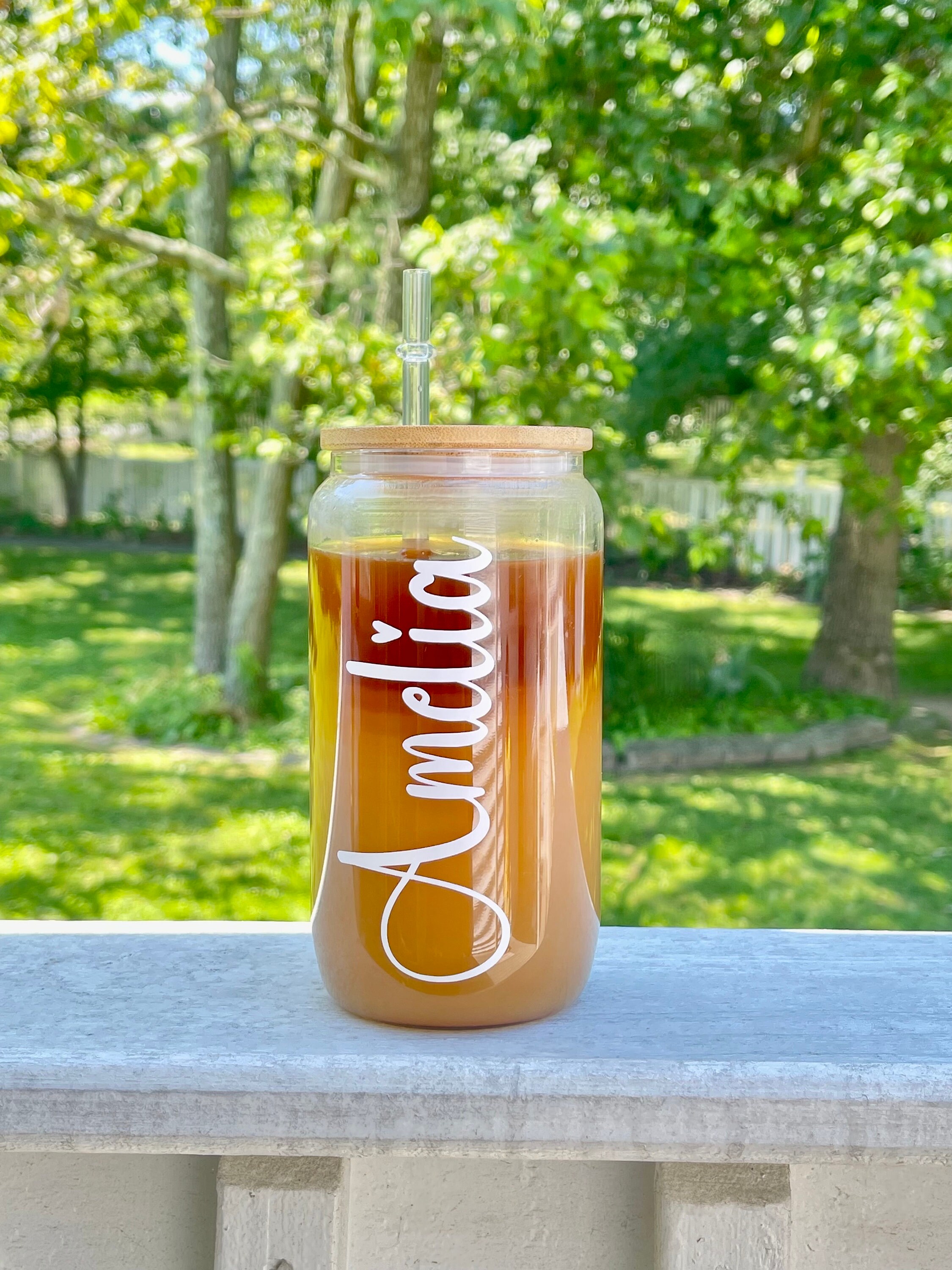 Personalized Glass Iced Coffee Cup With Lid and Straw Iced Etsy