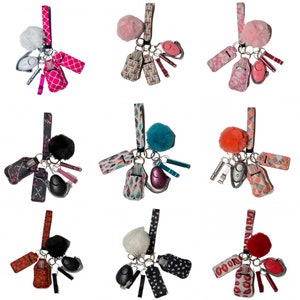 ADJCF Safety Keychain Set : Gift for Girls, Women – 10 Pcs Protective  Keychain Accessories Kit with Wristlet Strap, Whistle, and Pom Pom