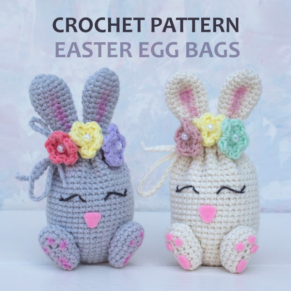 CROCHET PATTERN Easter egg bunny bags. Mini bunny crochet pattern. Crochet bunny bag with ears. Crochet easter basket. Crochet easter decor