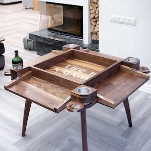 Convertible Walnut Game Table for Four – Folding Board Game & Chess Table