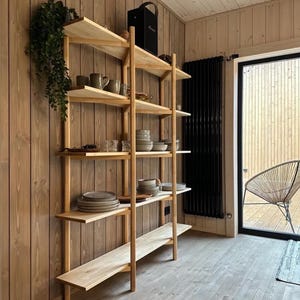 Solid Wood Japandi Shelf – Modern Beech Bookcase – Open Storage Unit