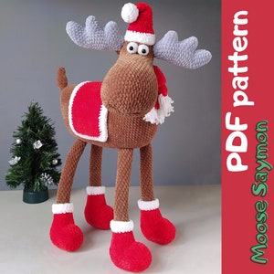 Moose amigurumi crochet pattern. Tutorial Christmas elk. Christmas deer crochet patterns. Christmas reindeer amigurumi pattern.Plush pattern