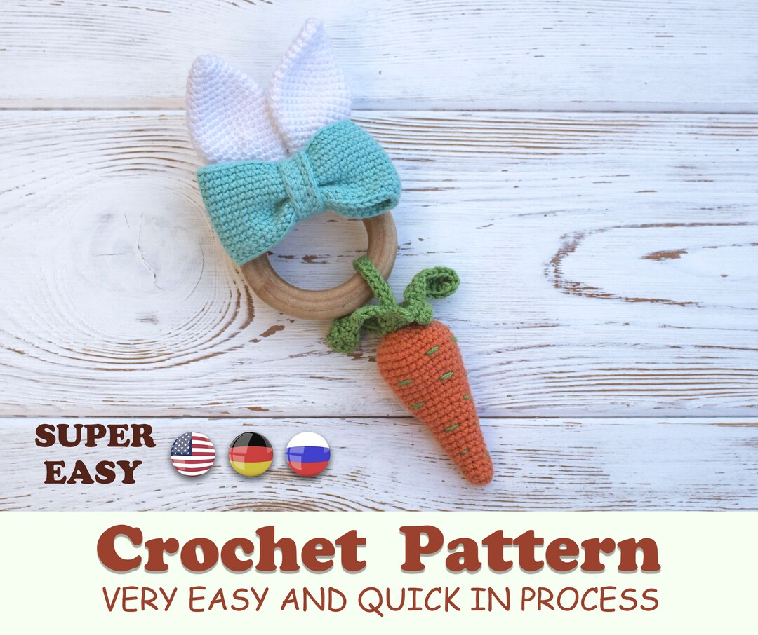 Baby Rattle Crochet Pattern bunny Ears With a Carrot.bunny Teething Toy