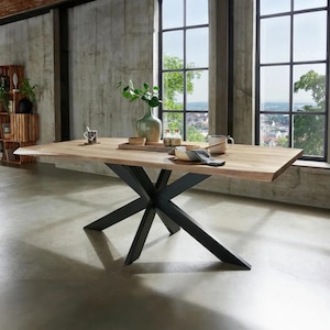 Solid Oak Dining Table – 220×100 cm with Metal Legs