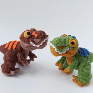 Crochet dinosaur pattern stuffed animal. Amigurumi ornament T - Rex.