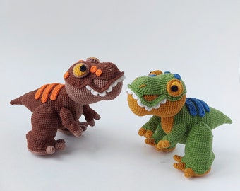 Crochet dinosaur pattern stuffed animal. Amigurumi ornament T - Rex.