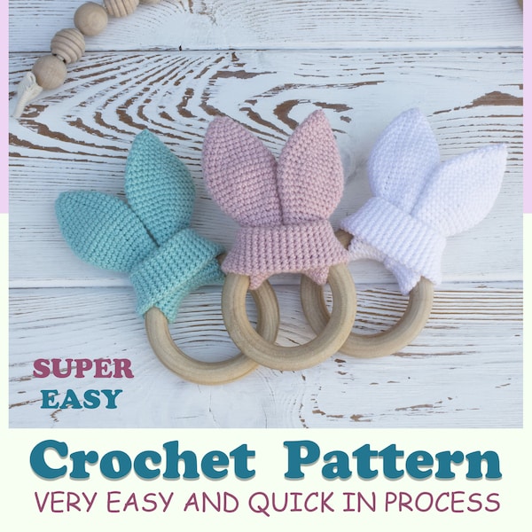 Baby teether CROCHET PATTERN "Bunny ears". Easter bunny ears. Rabbit pattern pdf. Small easter decor. Forest themed party.Bunny toy tutorial