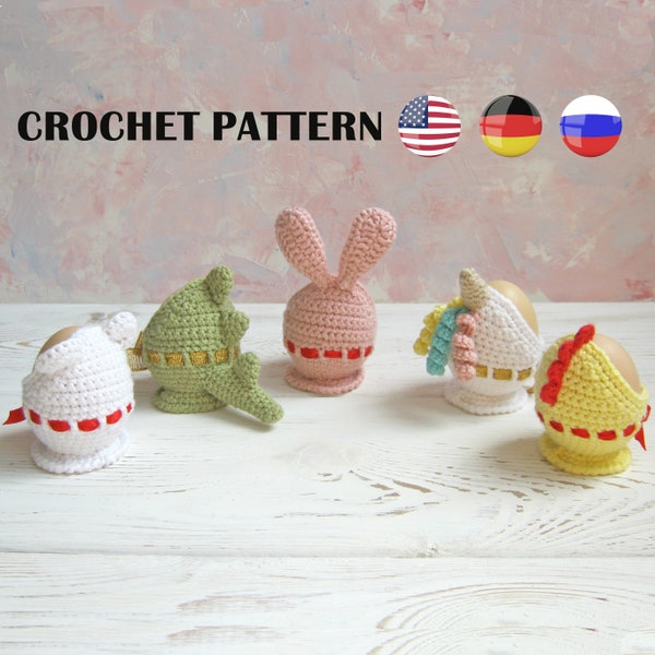 PATTERN Crochet Easter eggs.Coats for Easter Eggs.All in 1.Cute Rabbit.Funny Chick.Polar Bear.Little Unicorn.Green Dino. Mother day gift