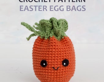 CROCHET PATTERN Easter egg bags.Crochet carrot.Easter carrots.Crochet food pattern.Play food.Fake food.Easter basket for kids. Crochet gnome