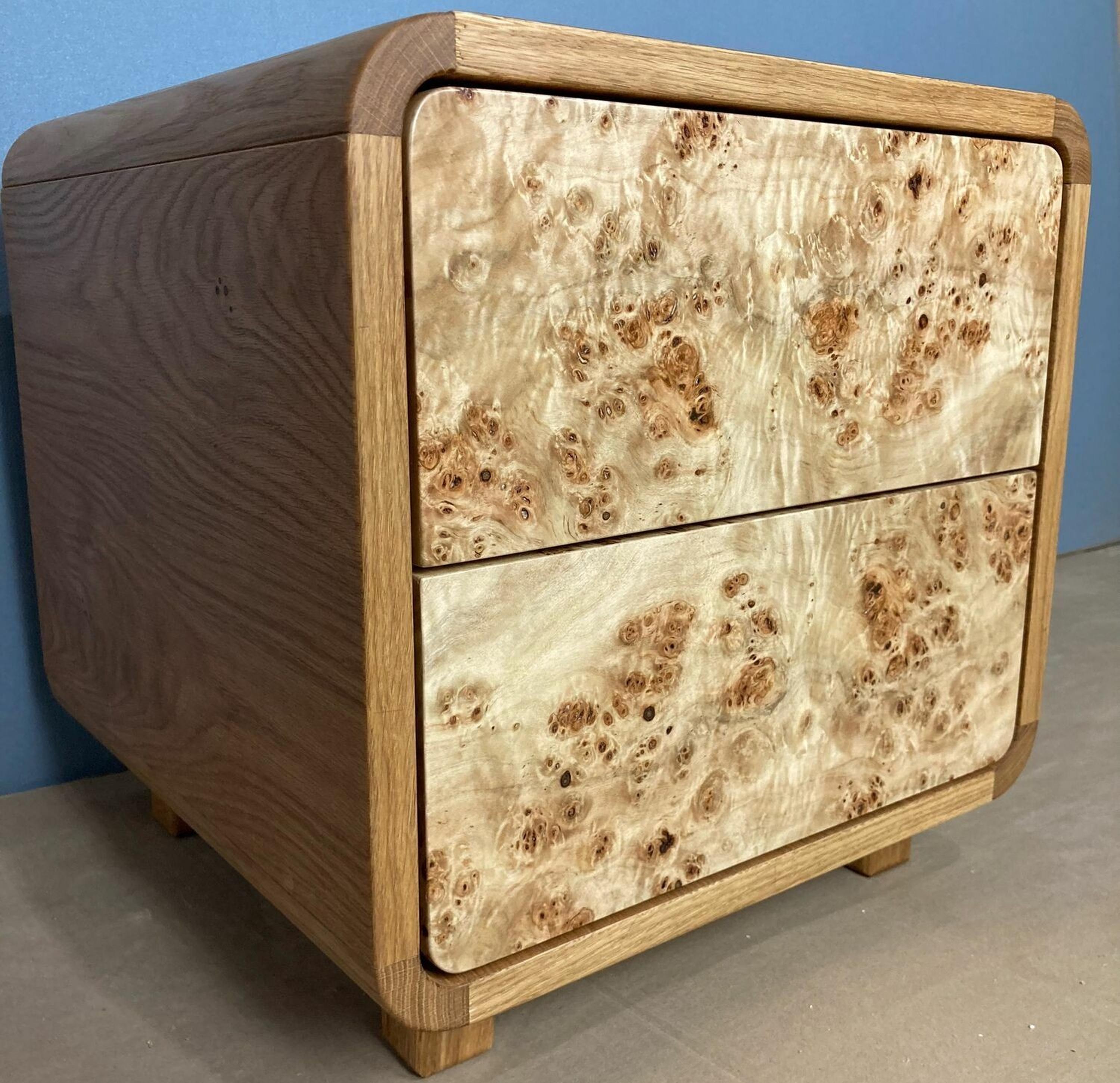 Solid Oak Nightstand with Burl Poplar