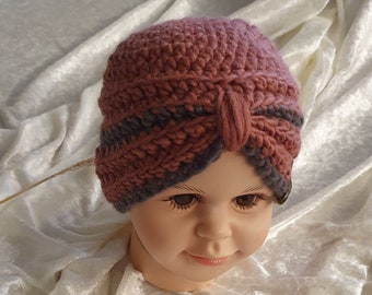 Gorro turbante 3-6 meses, gorro turbante infantil rosa viejo rosa viejo y gris,