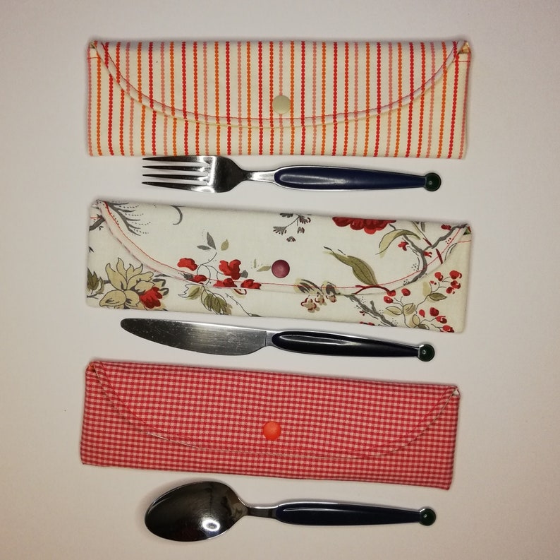 Sustainable cutlery bag The Little One / cutlery case / cutlery folder for on the go, work, school rot-kariert